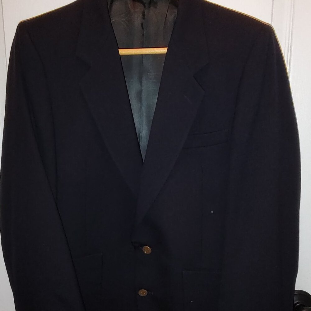 DANIEL HECHTER MENS NAVY BLUE BLAZER SPORT COAT WOOL 2-BUTTON DBL BACK VENTS 40S